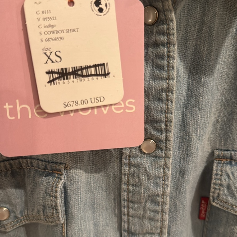 Free‎ People The Wolves Blue Denim Embroidered Snap Fitted Cowboy Shirt NEW XS - Picture 5 of 10